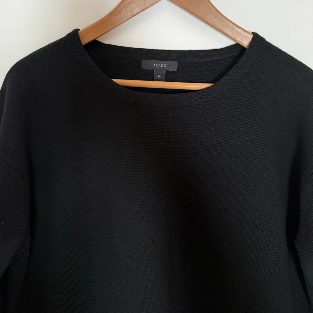 J. Crew Merino Wool Tunic Length Sweater Genuine Leather Pockets Clean Girl Chic